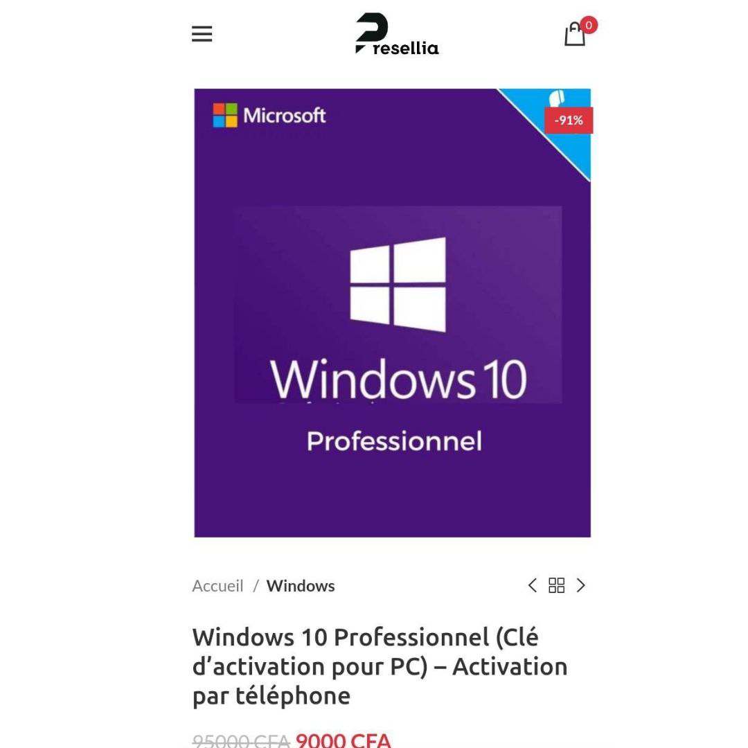 Clé Windows 10 Professionnel - Clé d'activation authentique pour 20 PC -  Presellia Africa