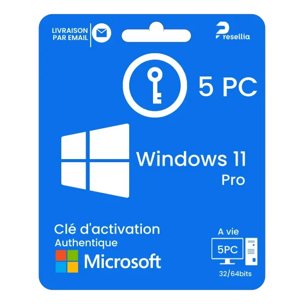 Windows 11 Professionnel - Clé d'activation authentique pour 5 PC